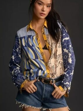 EUC Maeve By Anthropologie The Paz Buttondown Shirt Size XL